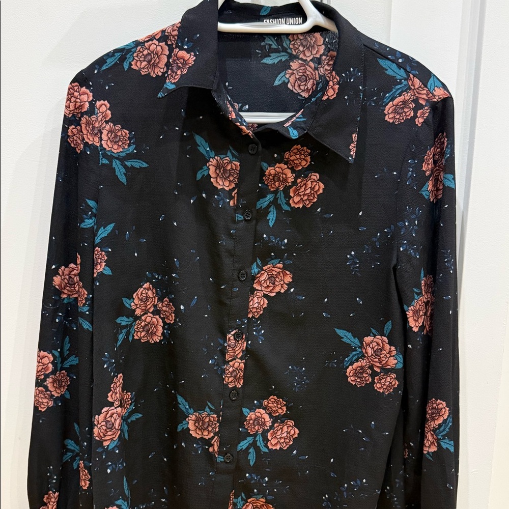 Fashion Union black Floral Blouse – Size US 8